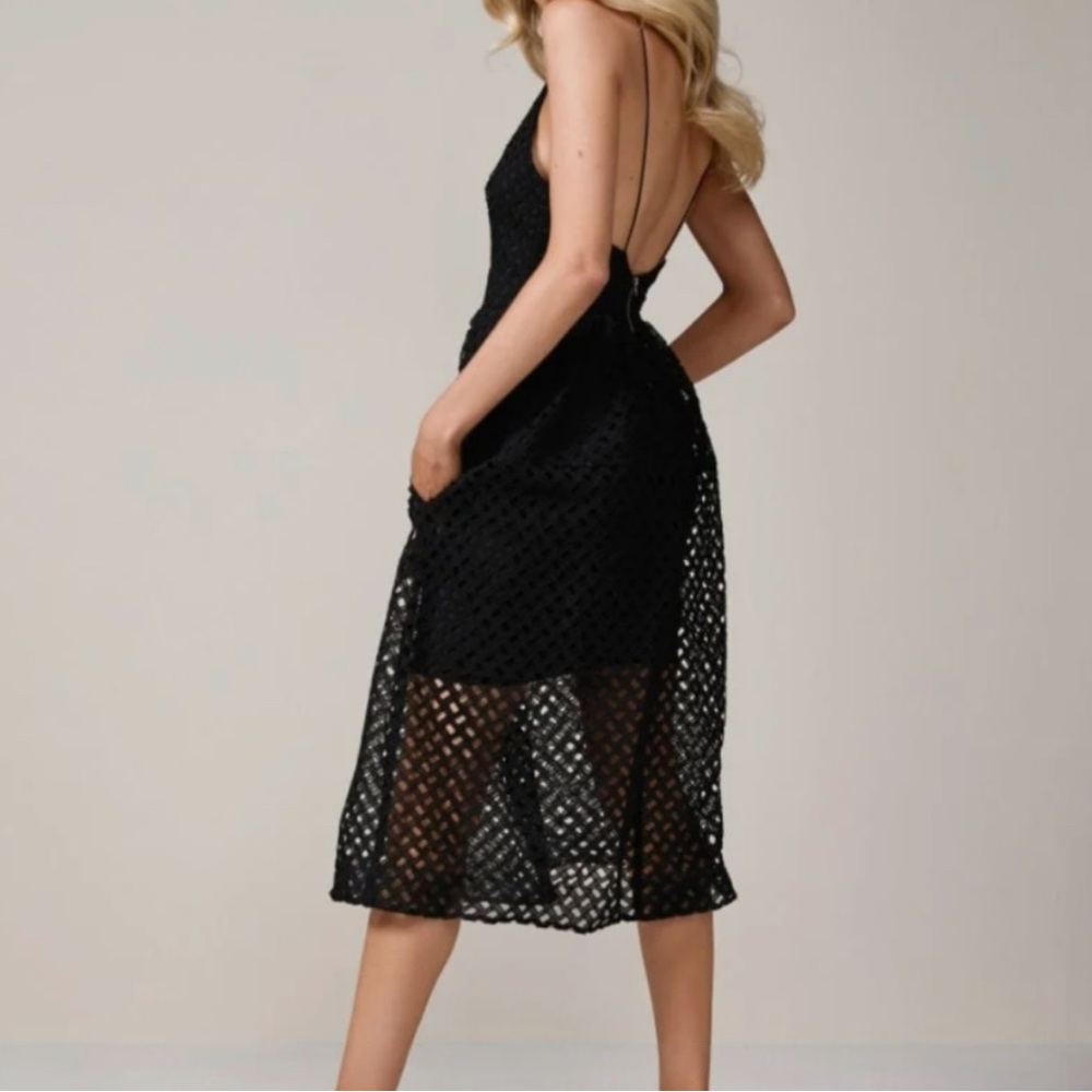 NICHOLAS Black Lattice Ball Dress Size 8 holiday open party formal - Picture 5 of 14